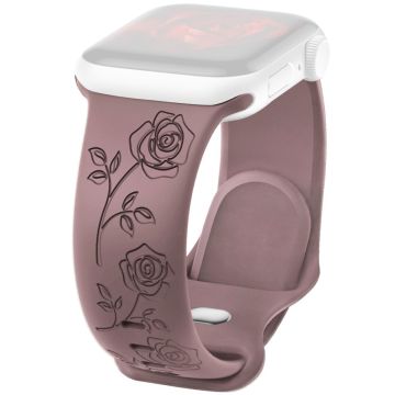 Apple Watch Series 41mm - 40mm - 38mm Rose gravert klokkerem Silikonarmbånd - Røykfarget Lilla