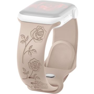 Apple Watch Series 41mm - 40mm - 38mm Rose gravert klokkerem Silikonarmbånd - Melk Te Farge