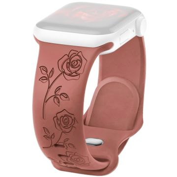 Apple Watch Series 41mm - 40mm - 38mm Rose gravert klokkerem Silikonarmbånd - Hagtorn Rød