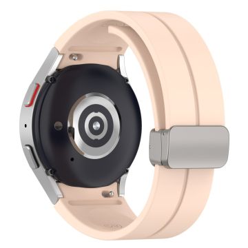 Samsung Galaxy Watch7 40 mm magnetisk sammenleggbar sølvfarget spenneklokkearmbånd i silikon - Rosa