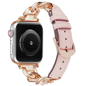 Klokkerem til Apple Watch Series 41mm - 40mm - 38mm sinklegering + kuskinnarmbånd - Rosa + Rose Gull