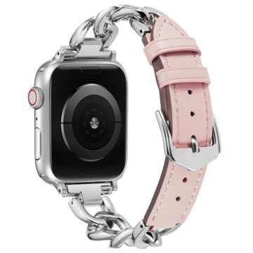 Klokkerem til Apple Watch Series 41mm - 40mm - 38mm sinklegering + kuskinnarmbånd - Rosa + Sølv