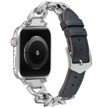 Klokkerem til Apple Watch Series 41mm - 40mm - 38mm sinklegering + kuskinnarmbånd - Svart + Sølv