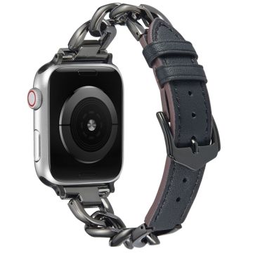 Klokkerem til Apple Watch Series 41mm - 40mm - 38mm sinklegering + kuskinnarmbånd - Svart + Svart