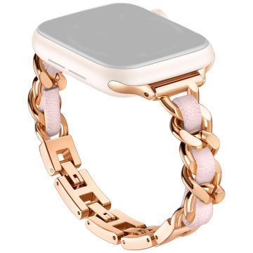 Apple Watch Series 41mm - 40mm - 38mm klokkerem sinklegering + lærarmbånd - Rose Gull + Rosa