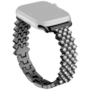 Apple Watch Series 41 mm - 40 mm - 38 mm klokkerem Rhinestone Decor sinklegeringsarmbånd - Svart