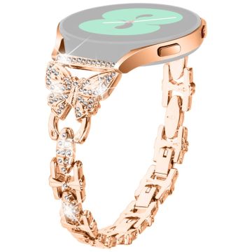 Samsung Galaxy Watch FE 40 mm Butterfly Bling Rhinestone Decor Watch Band Metallarmbånd - Rose Gull