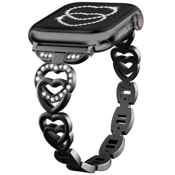 Apple Watch Series 41mm - 40mm - 38mm sinklegeringsarmbånd Love Heart Design klokkerem - Svart