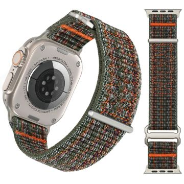 Apple Watch Series 41mm - 40mm - 38mm Magic Tape Strap Justerbart nylonklokkearmbånd - Mørkegrønn + Oransje