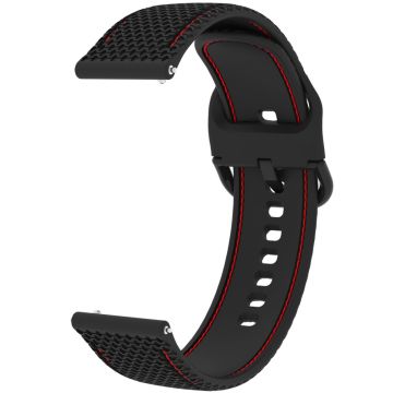 Samsung Galaxy Watch3 45mm / Garmin Forerunner 265 / Venu 3 Stitching Line Silicone Watch Band 22mm Wrist Strap - Black+Red Line