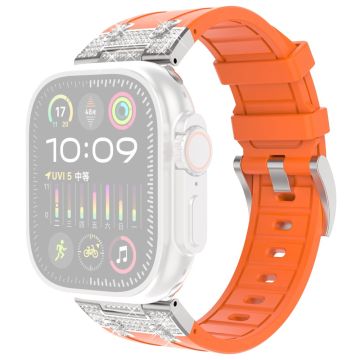 Apple Watch Series 41mm - 40mm - 38mm Rhinestone Silicone Rubber Strap - Oransje