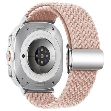 Samsung Galaxy Watch Ultra 47 mm flettet magnetisk urrem - Rosa + Sølvspenne