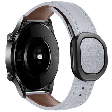 KALEBOL Huawei Watch GT 3 42mm / GT 3 Pro 43mm Klokkerem 20mm Nautilus Magnetic Buckle Genuine Cow Leather Band - Lysegrå