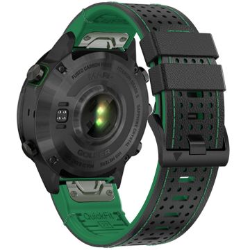 KALEBOL Garmin Fenix Series 5 - 6 - 7 - Quickfit 22mm Silicone Watch Band Dual Color Dot Holes Design - Black+Green