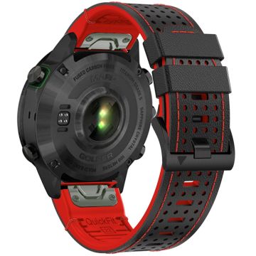 KALEBOL Garmin Fenix Series 5 - 6 - 7 - Quickfit 22mm Silicone Watch Band Dual Color Dot Holes Design - Black+Red