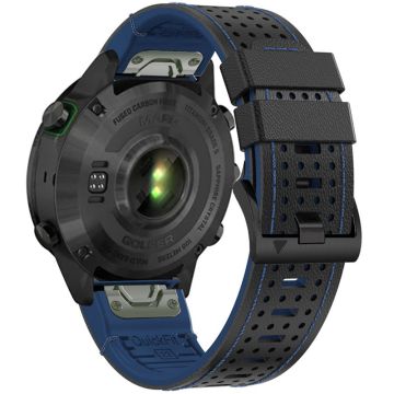 KALEBOL Garmin Fenix Series 5 - 6 - 7 - Quickfit 22 mm silikonklokkebånd med to farger og prikkhullsdesign - Svart + Blå