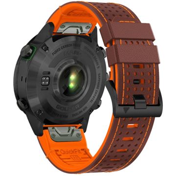 KALEBOL Garmin Fenix Series 5 - 6 - 7 - Quickfit 22mm Silicone Watch Band Dual Color Dot Holes Design - Coffee+Orange