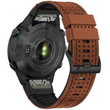 KALEBOL Garmin Fenix Series 5 - 6 - 7 - Quickfit 22mm Silicone Watch Band Dual Color Dot Holes Design - Brown+Black