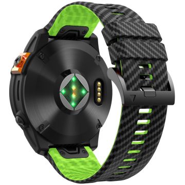 KALEBOL Garmin Fenix Series 5 - 6 - 7 - 22mm Silicone Watch Band Quickfit 22mm Carbon Fiber Texture Strap - Black+Lime