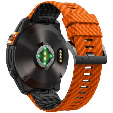 KALEBOL Garmin Fenix Series 5 - 6 - 7 - 22mm Silicone Watch Band Quickfit 22mm Carbon Fiber Texture Strap - Orange+Black