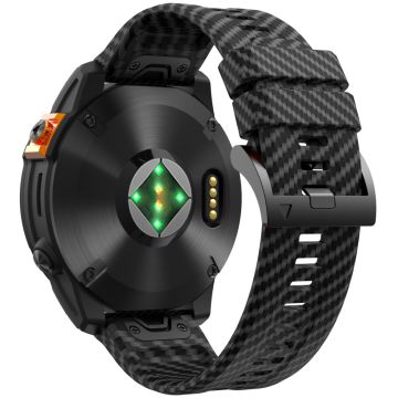 KALEBOL Garmin Fenix Series 5 - 6 - 7 - 22mm Silicone Watch Band Quickfit 22mm Carbon Fiber Texture Strap - Black