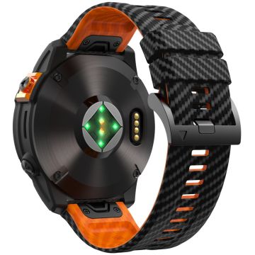 KALEBOL Garmin Fenix Series 5 - 6 - 7 - 22mm Silicone Watch Band Quickfit 22mm Carbon Fiber Texture Strap - Black+Orange