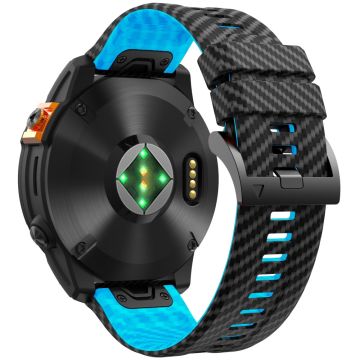 KALEBOL Garmin Fenix Series 5 - 6 - 7 - 22 mm silikonklokkearmbånd Quickfit 22 mm karbonfiberteksturrem - Svart + Himmelblå