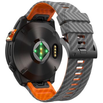 KALEBOL Garmin Fenix Series 5 - 6 - 7 - 22mm Silicone Watch Band Quickfit 22mm Carbon Fiber Texture Strap - Space Grey+Orange