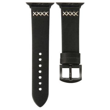 KALEBOL Apple Watch Series 41mm - 40mm - 38mm Cross-Stitch Leather Watch Strap - Black