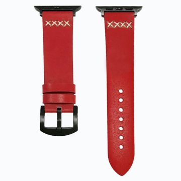 KALEBOL Apple Watch Series 41mm - 40mm - 38mm Cross-Stitch skinnklokkerem - Rød