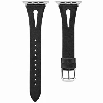 KALEBOL Apple Watch Series 41mm - 40mm - 38mm Water-Drop Genuine Cow Leather Strap - Black