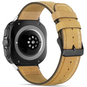 Samsung Galaxy Watch Ultra 47mm Square Tail Watch Strap Genuine Cow Leather Wrist Band - Light Brown