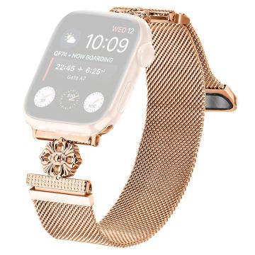 Apple Watch Series 41mm - 40mm - 38mm Armbånd Blomst Rustfritt stål Magnetisk nettingklokkerem - Rose Gull