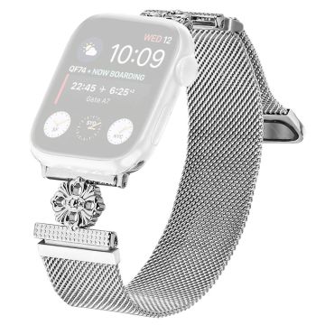 Apple Watch Series 41mm - 40mm - 38mm Armbånd Blomst Rustfritt stål Magnetisk nettingklokkerem - Sølv