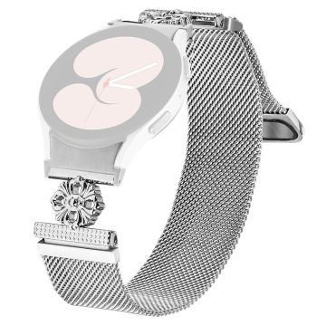 Samsung Galaxy Watch 5 Pro / Watch 5 / Watch4 Milanese Watch Band Flower Stainless Steel Strap with Connector - Silver