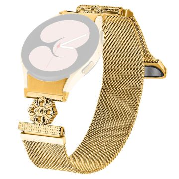 Samsung Galaxy Watch 5 Pro / Watch 5 / Watch4 Milanese Watch Band Flower Stainless Steel Strap with Connector - Gold