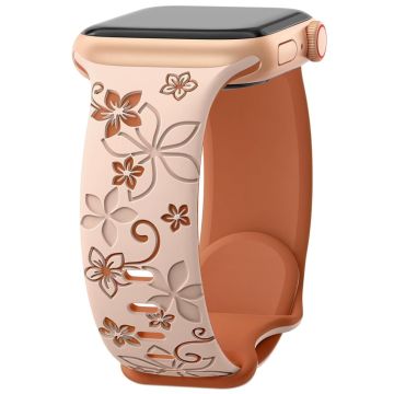 Apple Watch Series 41mm - 40mm - 38mm Silicone Flower Pattern Band - Pink Brown