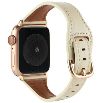 Apple Watch Series 41mm - 40mm - 38mm Genuine Cow Leather Strap - Beige+Rose Gold Buckle