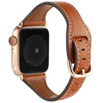 Apple Watch Series 41mm - 40mm - 38mm Genuine Cow Leather Strap - Brown+Rose Gold Buckle