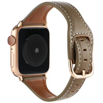 Apple Watch Series 41mm - 40mm - 38mm Genuine Cow Leather Strap - Coffee+Rose Gold Buckle