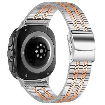 Samsung Galaxy Watch Ultra 47mm Watch Band Stainless Steel 5-Beads Wrist Strap - Silver+Rose Gold