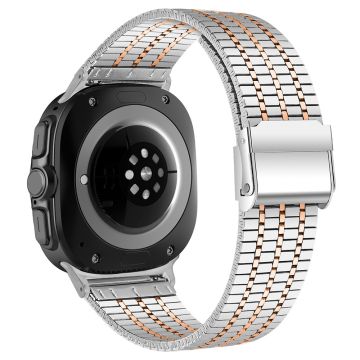 Samsung Galaxy Watch Ultra 47mm Replacement Band with Connector 7-Bead Stainless Steel Smart Watch Strap - Silver+Rose Gold