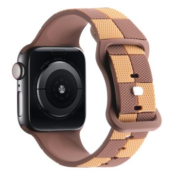 KALEBOL Silicone Strap for Apple Watch Series 41mm - 40mm - 38mm Checkerboard Watch Band Light Brown