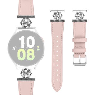 Samsung Galaxy Watch 42mm Watch Band Genuine Cow Leather Flower Decor Adjustable Strap - Pink