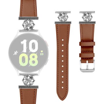 Samsung Galaxy Watch Active2 44mm / 40mm Watch Band Genuine Cow Leather Flower Decor Adjustable Strap - Brown