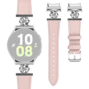 Watch Band for Samsung Galaxy Watch 5 Pro 45mm Genuine Cow Leather Strap with Quick Release Connector - Pink