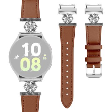 Watch Band for Samsung Galaxy Watch6 Genuine Cow Leather Strap with Quick Release Connector - Brown