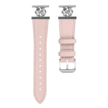 Garmin Fenix 5S / Fenix 5S Plus Watch Band Genuine Cow Leather Flower Decor Adjustable Strap - Pink