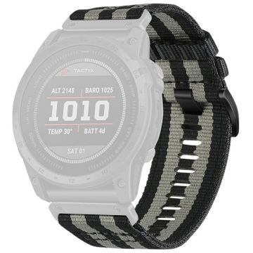 Watchband for Garmin Fenix 8 Universal 22mm Quick Release Nylon Canvas Watch Strap - Black+Grey