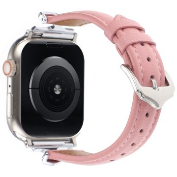 Apple Watch Series 41mm - 40mm - 38mm Urarmbånd i ekte skinn - Sølv / Rosa